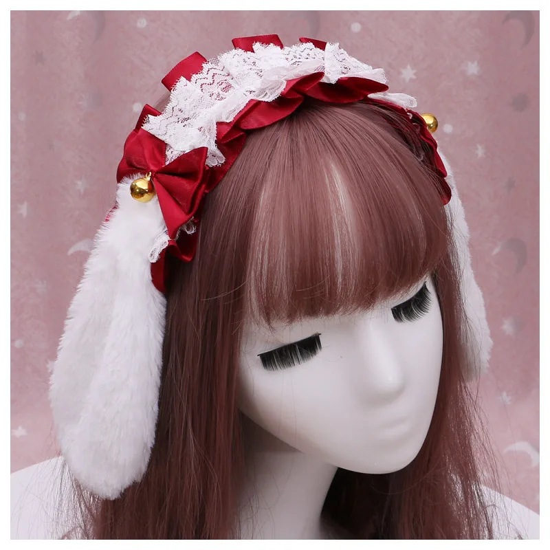 Japanese Kawaii Girls Big Rabbit Bunny Plush Lop Ears Headband Bowknot Lolita Halloween Costume Cosplay Hair Accessories