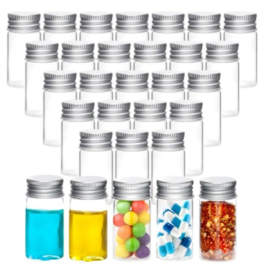 

30 Pcs Glass Test Tubes with Screw Caps, 25ml Reusable Transparent Flat Bottomed Container Tubes Empty Clear Glass Sample Test