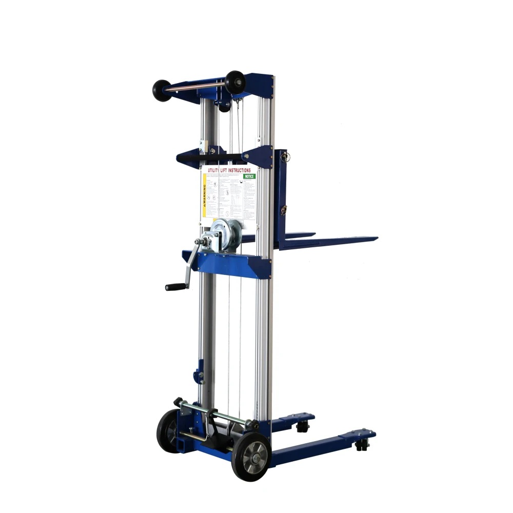 

Blue Fixed-Base Manual Hand Crank Stacker,400lbs capacity, 122Max lift height, Blue
