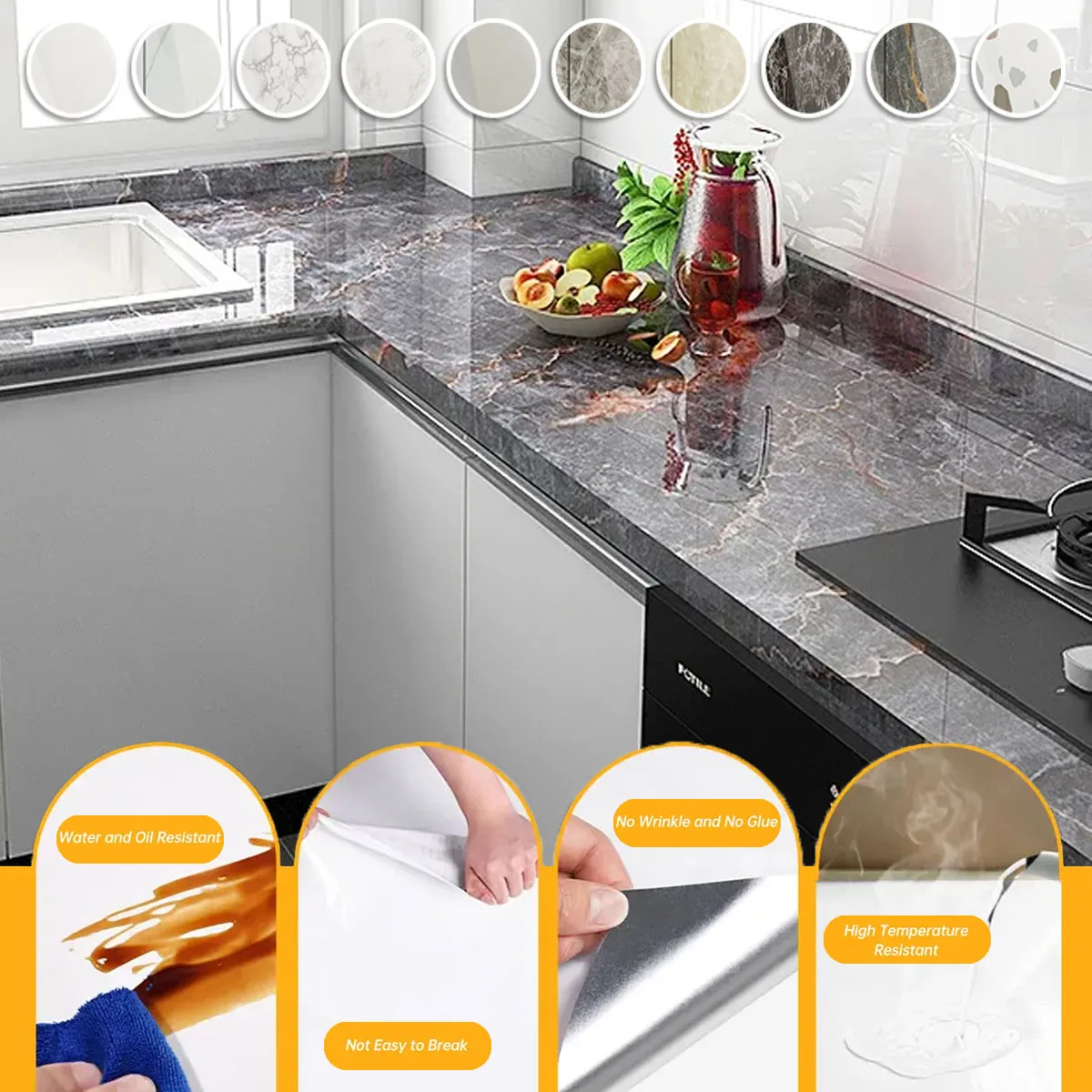 

DIY Self-adhesive Pearl Film Waterproof Wallpaper Room PVC Black/White Wardrobe Kitchen High Gloss Paste Furniture Wall Stickers