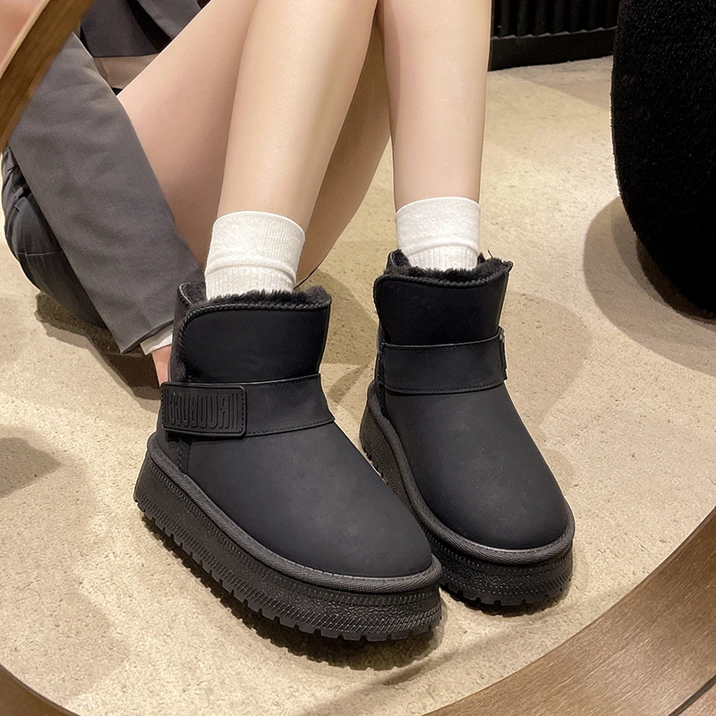 2026 New Brand Short Plush Cozy Femme Snow Botas Fur Platform Women Ankle Boots Flats Suede Warm Shoes Woman Trend Designer