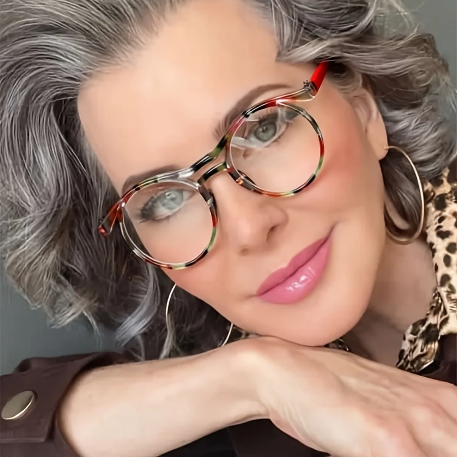 Fashionable Colorful Floral Double-Layered Round Small-Frame Reading Glasses, Ultra-Light Material, Comfortable and Portable, Suitable for Men and Women for Daily Reading, Newspaper Reading, and Tv/Mobile Phone Use, High-Definition Lenses, Presbyopic Glasses