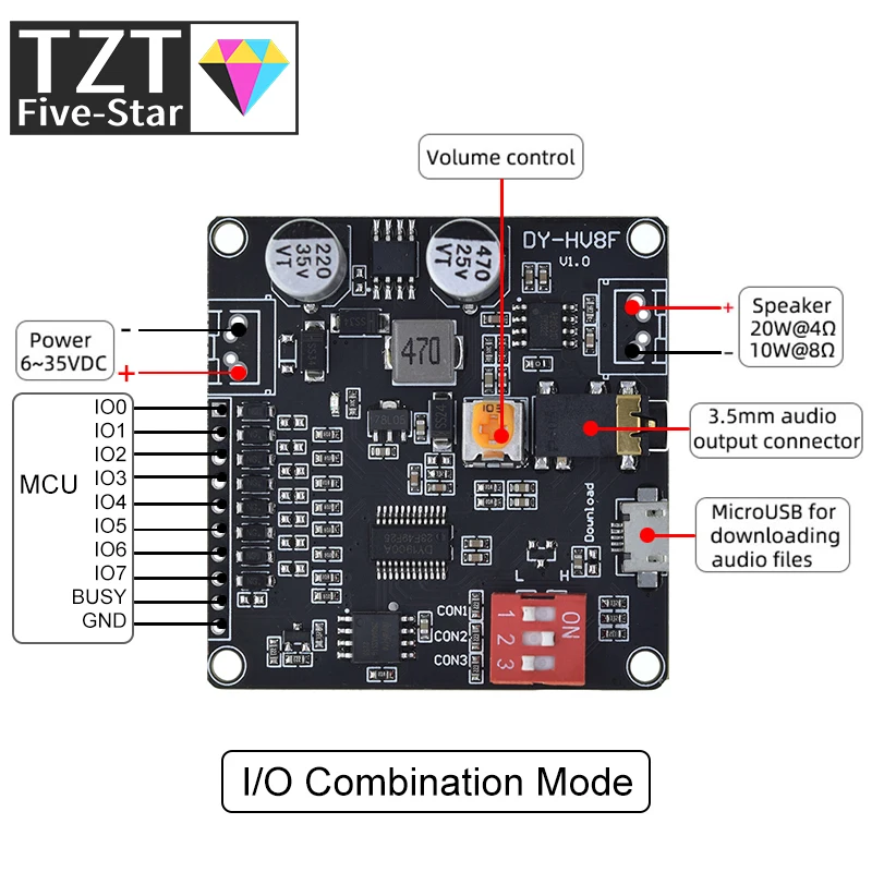 DY-HV8F 12V/24V power supply10W/20W Voice playback module supporting Micro SD card MP3 music player for Arduino