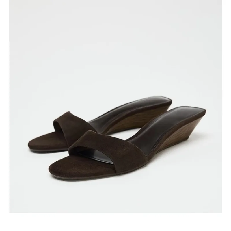 

Designer Summer Women's Fashion Open Toe Slippers Elegant Wedges Heel Slides Ladies Evening Party Shoes босоножки женские