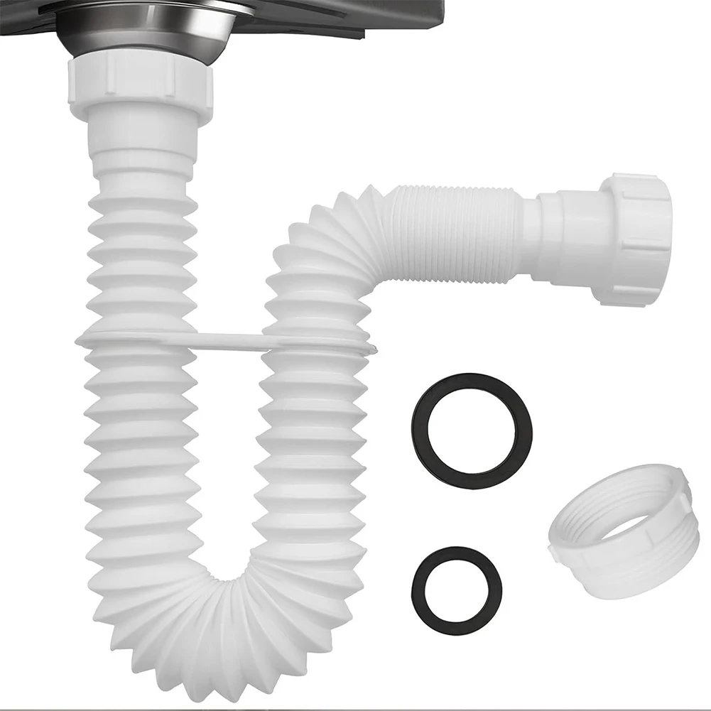 Kitchen Bathroom Basin Drain Pipe Retractable Flexible Sink Drain Pipe 1-1/2