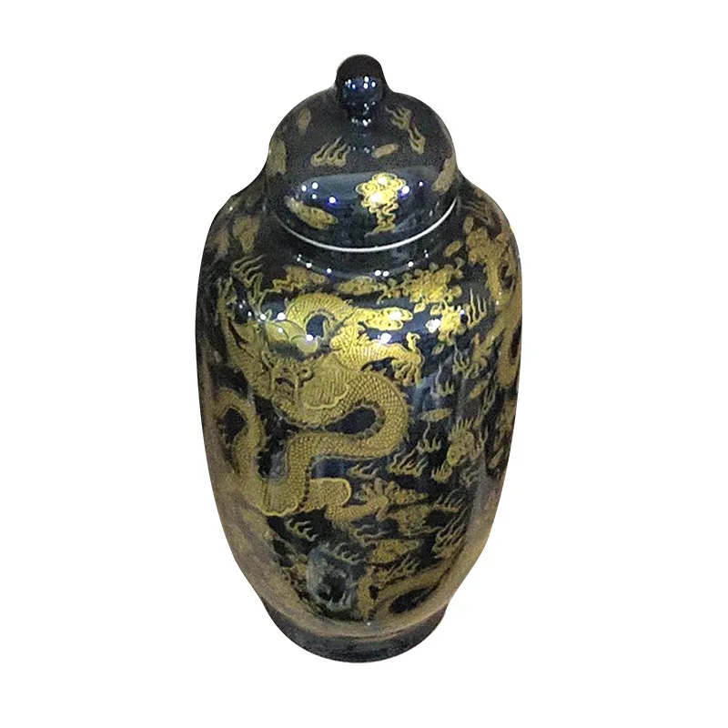 Retro ceramics, porcelain dragon pattern plum bottle, bogu frame ornament, home living room