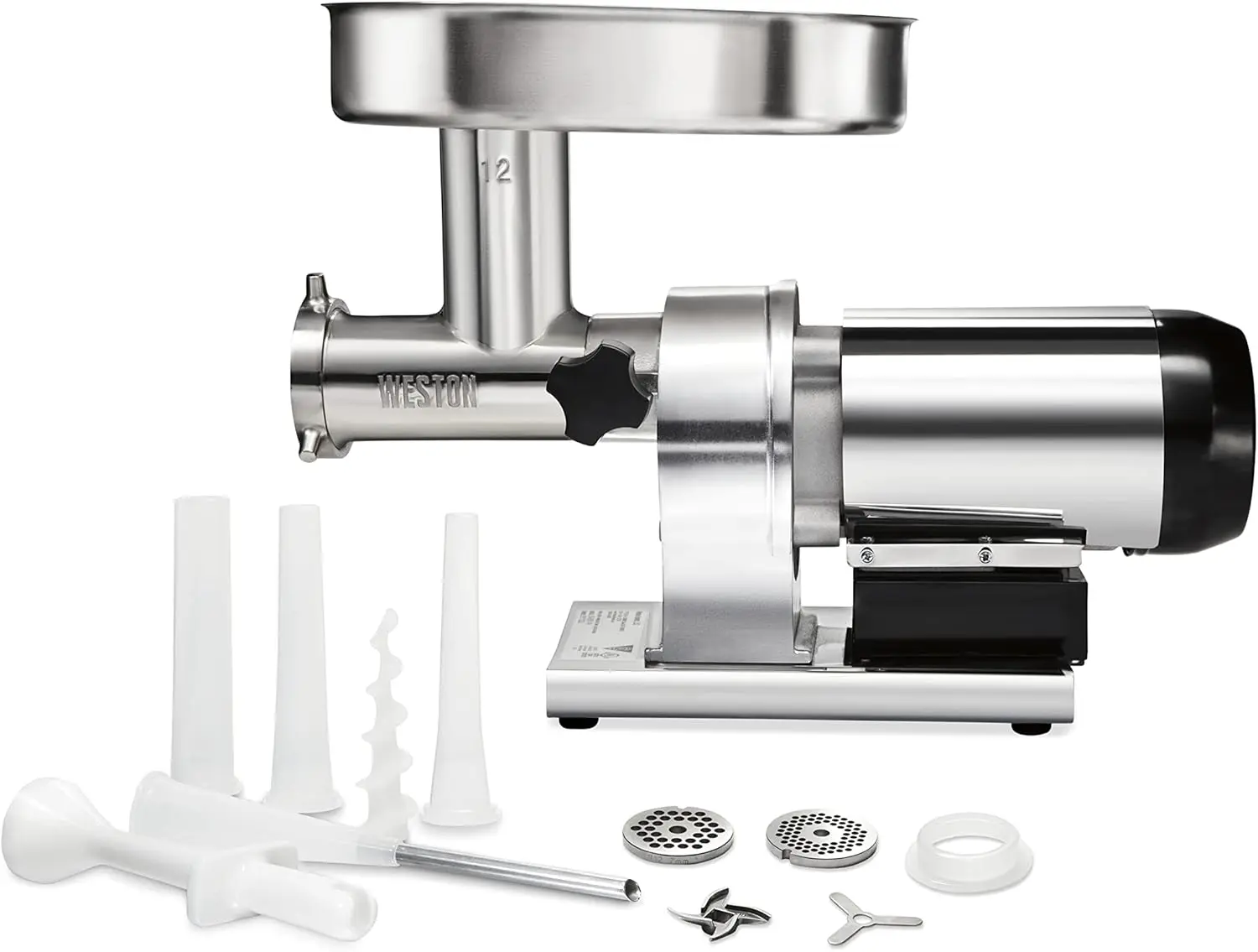 

Electric Meat Grinder & Sausage Stuffer, Commercial Grade, 0.75 HP and 560 Watts, 9 lbs per minute, Stainless Steel