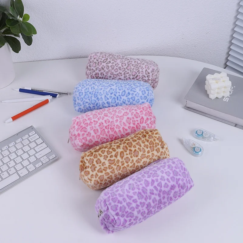 

15 шт./лот Kawaii леопардовый принт плюшевый пенал милый пенал канцелярские принадлежности сумка для ручек канцелярские школьные принадлежности