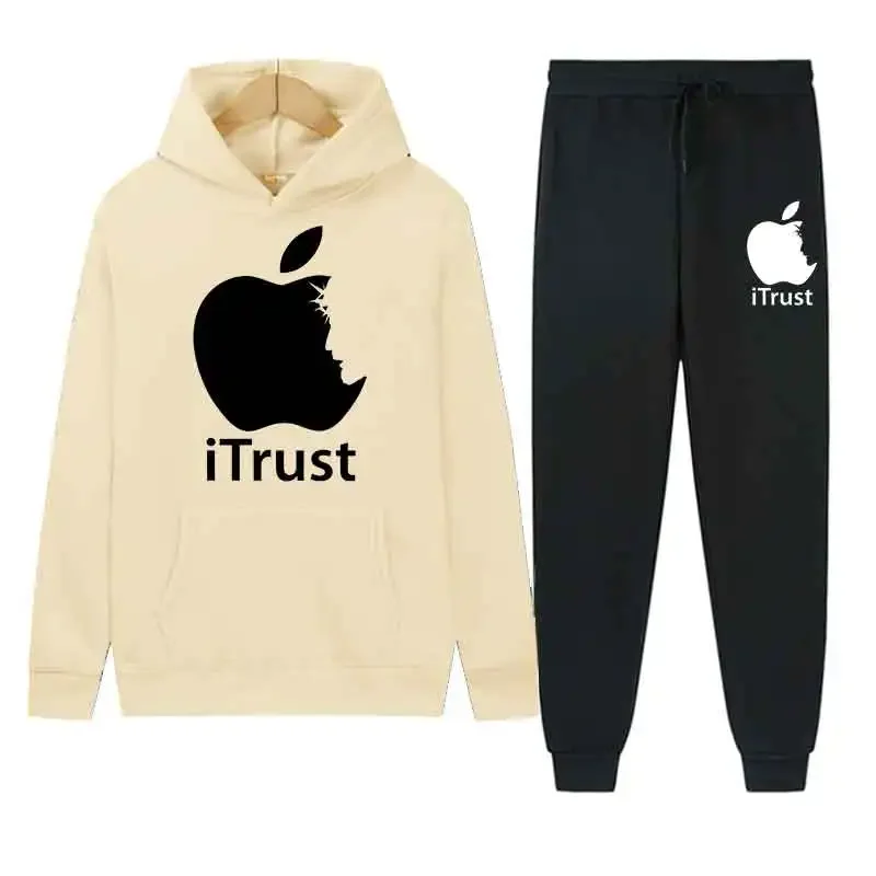 ربيع الخريف الرجال النساء عادية 2 قطعة مجموعات الاتجاه هوديي القمم السراويل الطويلة بلوزات دافئة اليومية الشارع موضة الإبداعية أبل Printe