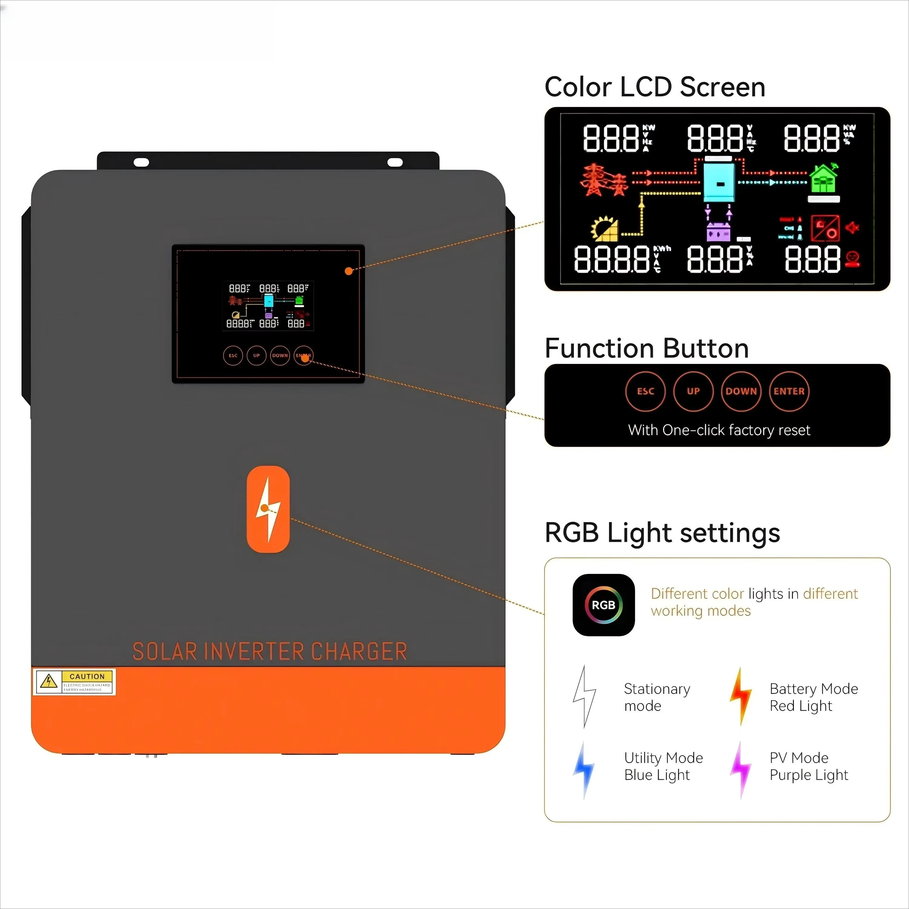 Solar Power Inverter 8/10/12Kw 24Vdc Single Phase Hybrid MPPT Lithium on Grid Home 60Hz High Efficiency DC/AC