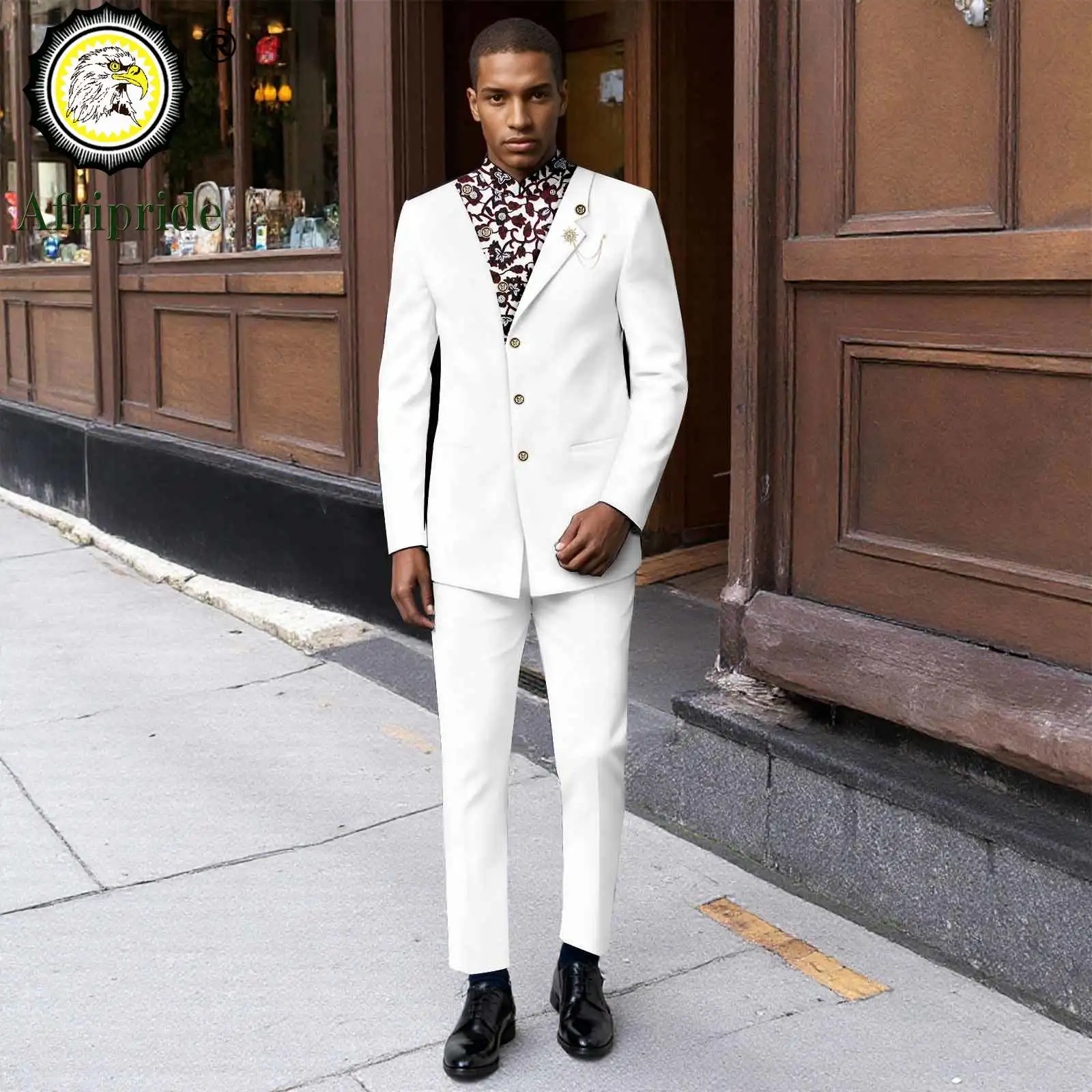 Men Suit African Clothes Single Breasted Brooch Slim Fit Blazer and Pants 2 Piece Set Dashiki Outfits Formal Attire 2516109