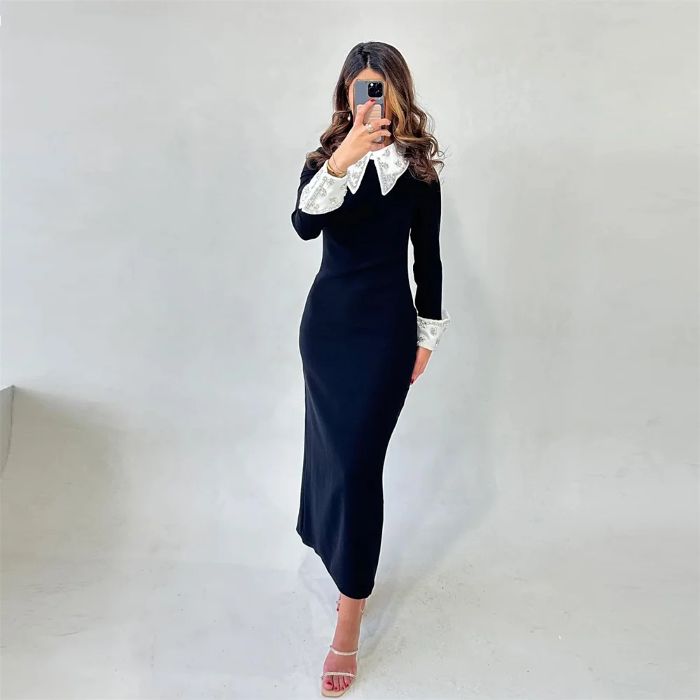 Customized Prom Gown Formal Dress Evening Saudi Arabia Dearin Scoop Neckline Column Ankle Length Skirts