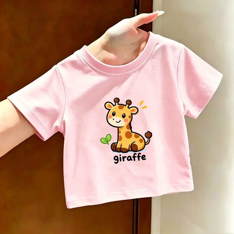 Cartoon Giraffe Printed Children's T-shirt Summer New Personalized Parent-child Outfit Fashionable Soft Skin Friendly T-shirt