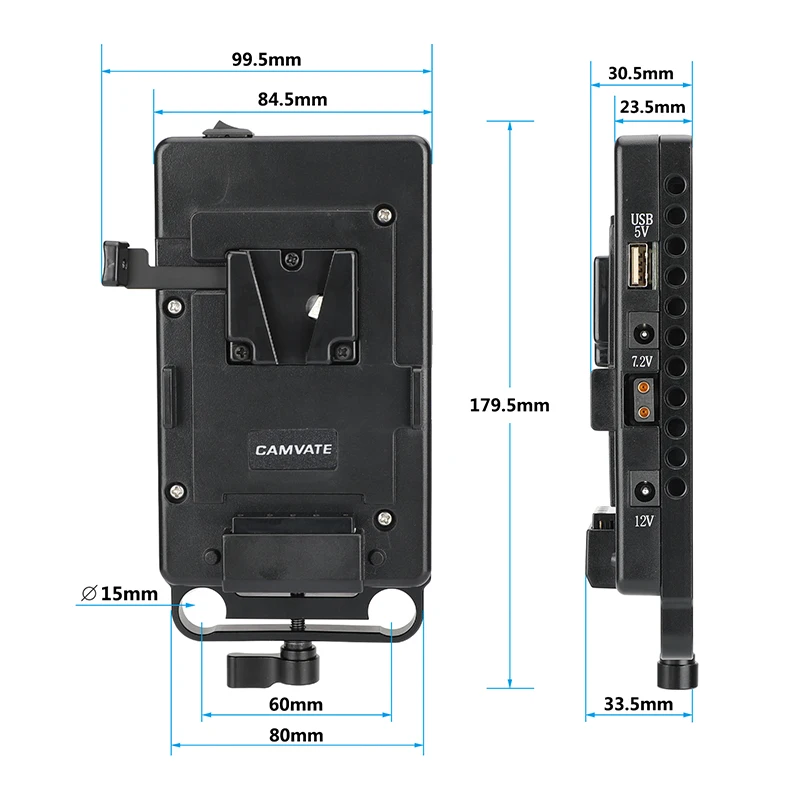 HDRIG Quick Release V Lock Power Splitter Battery Mount With Backboard Plate 15mm Rail Block Rod Clamp for DSLR Camera Accesso