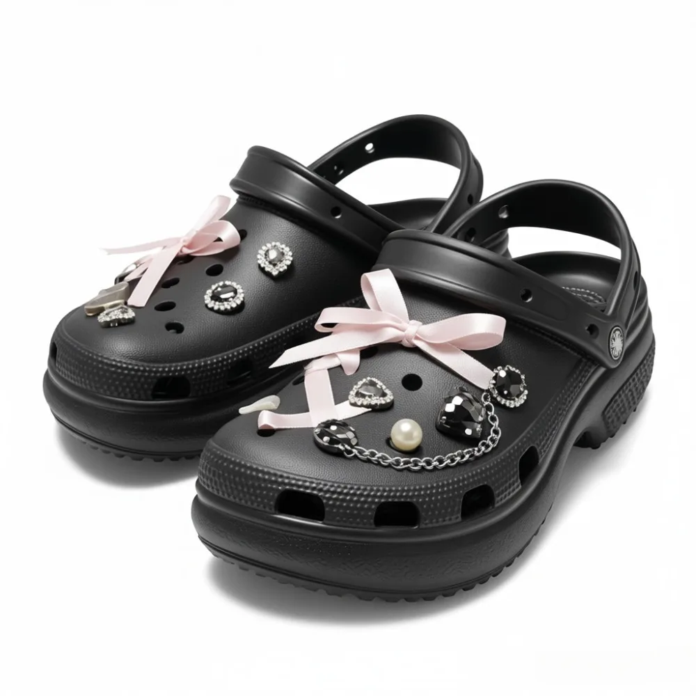 11-teiliges Sommer-Mode-Schuhcharms-Set: Zubehör für Clogs, Schuhschnallen, Diamant-Pin-Ketten, rosa Bänder, DIY-Schuhdekoration – Detail 5