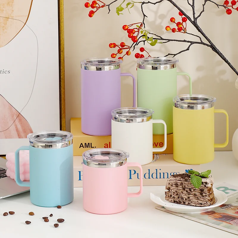 

650ml 304 Stainless Steel Coffee Cup Mug With Lid Double Layer Anti Scalding Insulated Water Bottle Milk Cup With Handle Tea Cup