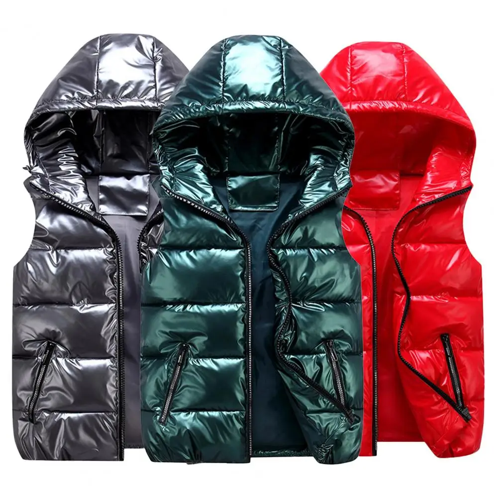 

Women Winter Vest Solid Hooded Bright Color Quilted Vest Waistcoat Inner Layer Quilted Cotton Padded Vest Sleeveless Jacket