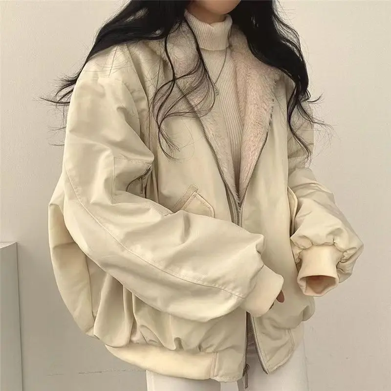 Thickened Two-Sided Wear Lambswool Cotton Jacket Korea Down Women's Winter New Zipper Hooded Parkas