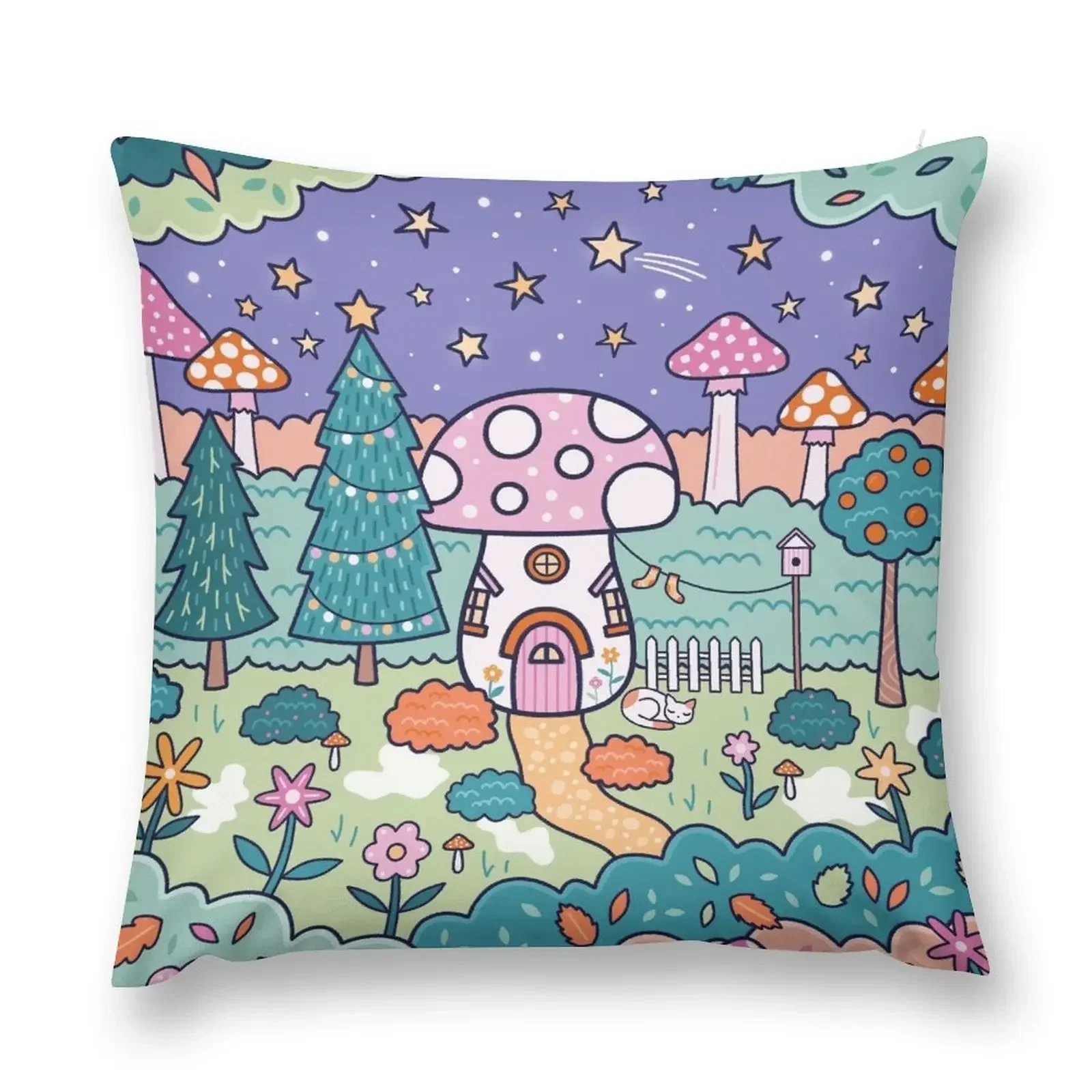 Mushroom Cottage Throw Pillow pillows decor home Christmas Pillow Cases pillow