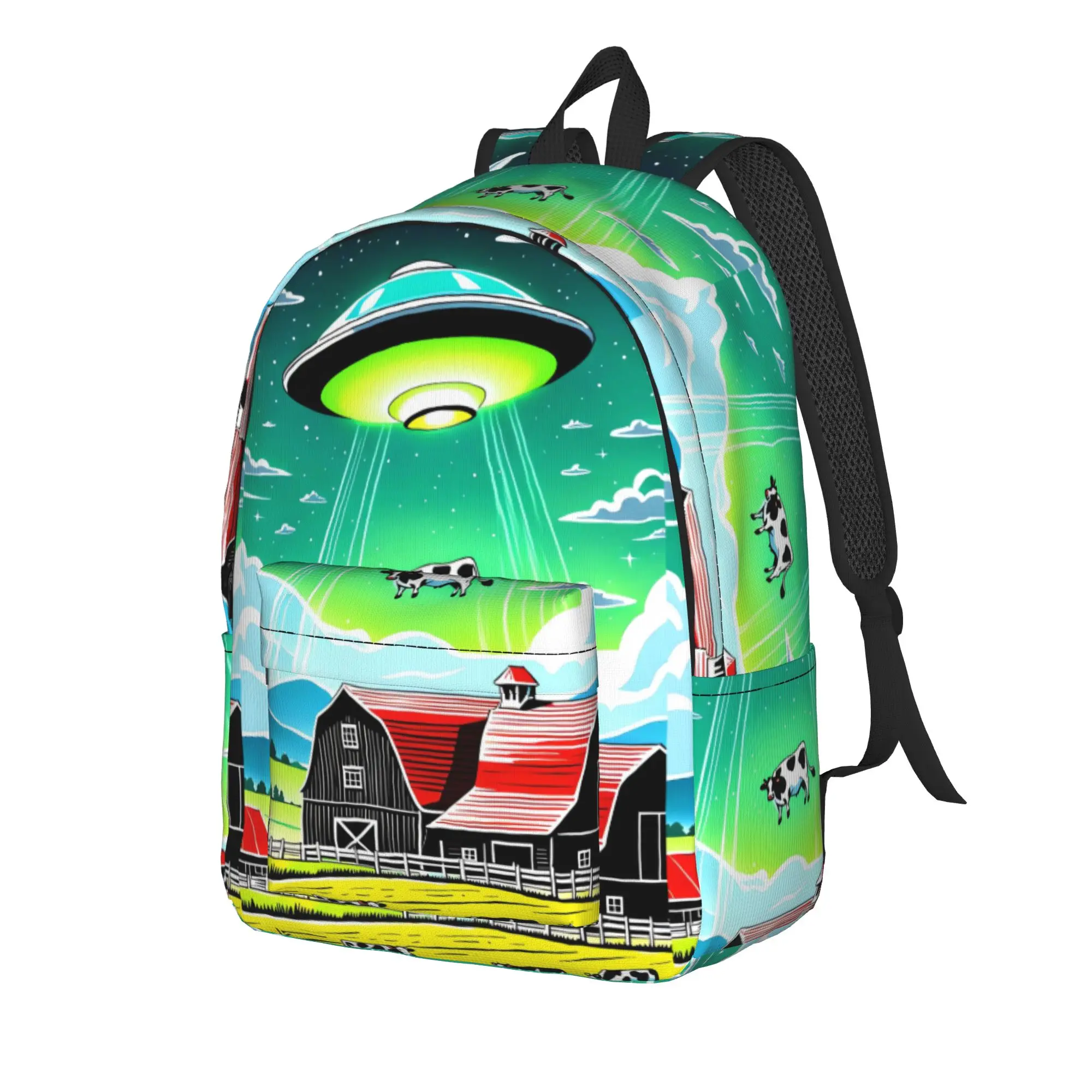 Novel Fun Cartoon Ufo Farm Cow Design Backpack  Kawaii Backpacks Men Camping Durable High School Bags Design Rucksack