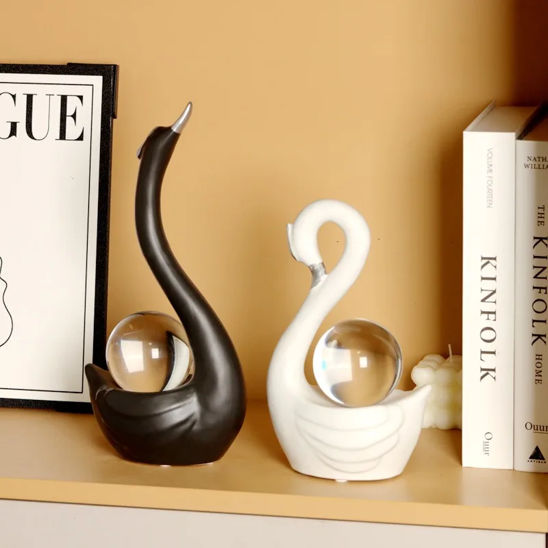 High-end Nordic ceramics high-end swan ornaments living room wine cabinet home craft decorations