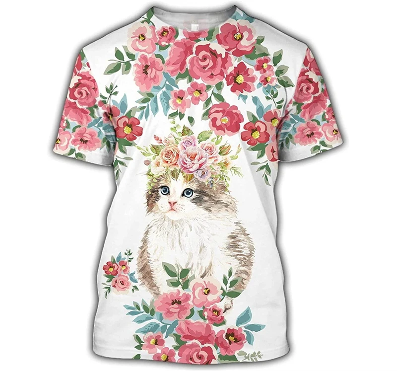 

3D Print Flower Animal Horse Graphic T-Shirts For Men Women Summer Short Sleeve Crew Neck Tops Harajuku New In Men's Tee Shirts
