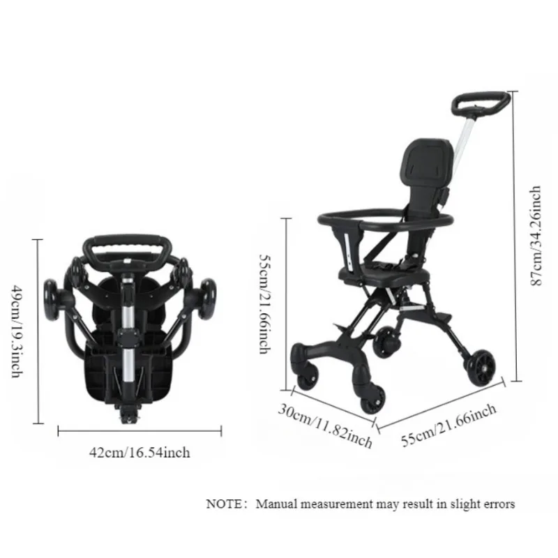 Lightweight Baby Stroller High Landscape One-click Folding Two-ways Baby Strolling Cart with Double Brake Canopy Guardrail