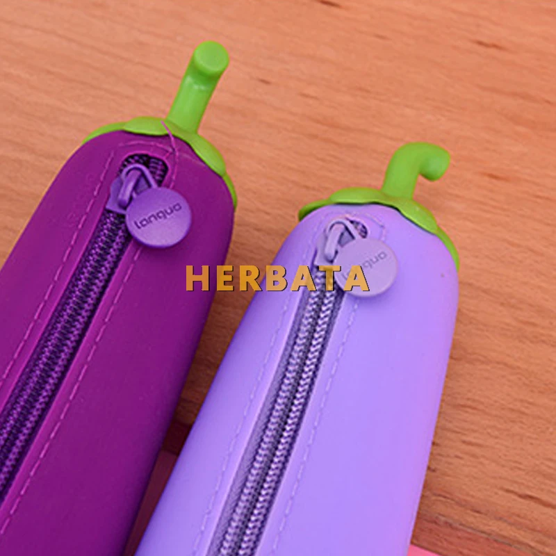 Eggplant Silicone Jelly Pencil Case - Cute Cartuchera Pen Bag for Kids, Student School Supplies Storage Box