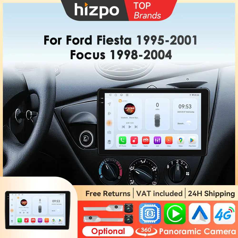 Hizpo Car Intelligent Systems für Ford Fiesta 1995-2001 Ford Focus MK1 1998-2004 Zentrales Multimedia Wireless Carplay Android Auto GPS RDS