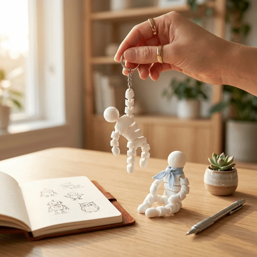 3D Printed 3D Printed Keychain Movable Joints Flexible Movement Movable Joint Keychain Creative Styling Ease Daily Tension