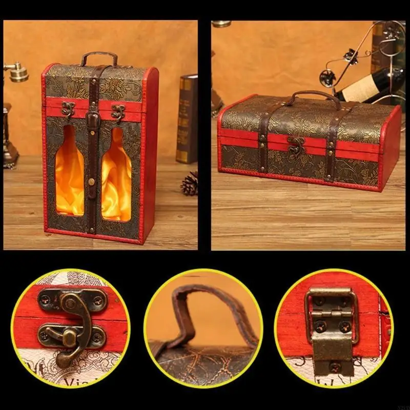 Vintage Wooden Red Wine Box Packaging Gift Boxes Double Bottle for Carrier Stora N2UD