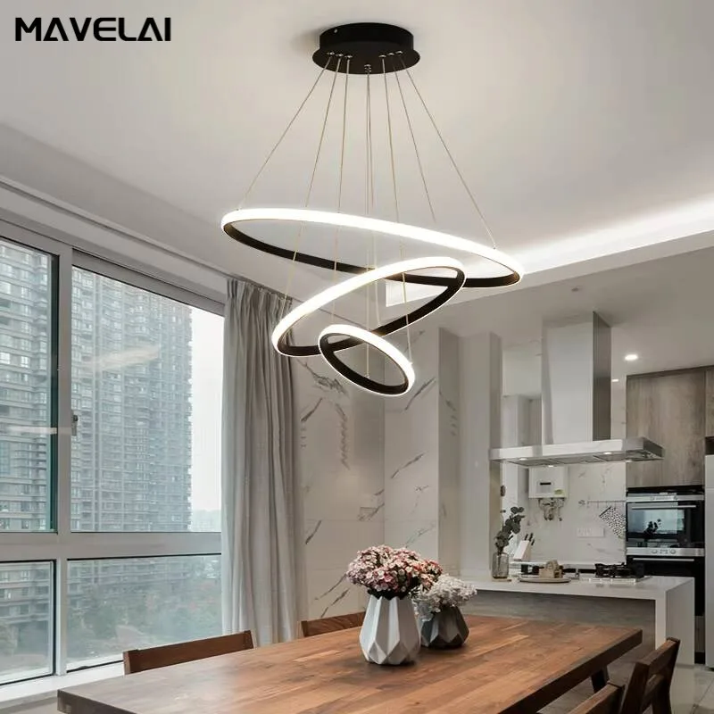 Simple Modern Led Chandelier For Living Room Dining Room Kitchen Room Round Shape Chandelier Home Indoor Lighting Lamps Fixtures