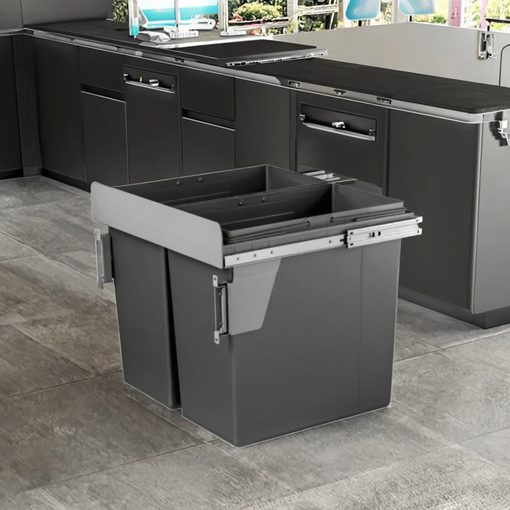Double trash can telescopic guide rail convenient drawer basket storage custom built-in kitchen