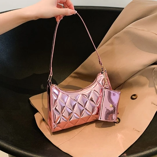 

NEW Pink Bright Trend Girl Woman Messenger Shoulder OL Bags PU PVC Leather Women Lady Shining Handbag Purses Tote Bags