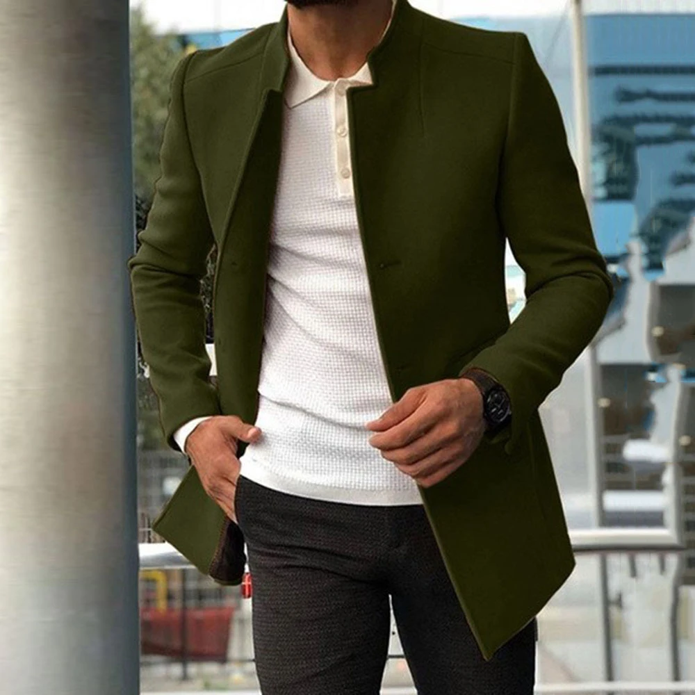 Simple Fashion Woolen Men's Coat Casual  Clothing Youth 2023 Spring and Autumn New Trendy  Solid Color Slim 