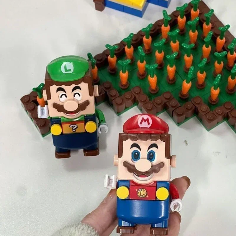 Super Mario Bros Figure Anime Luigi Action Bricks Assembled Toys Doll Xmas Gifts Cartoon Doll Birthday Gift for Children Kids