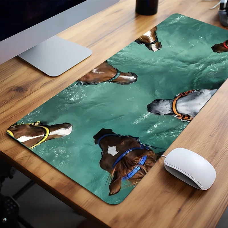 Horses Pattern Mouse Pad Large E-sport Mousepad Desk Accessories for Office Natural Rubber Stitched Edge Perfect Gift for Men