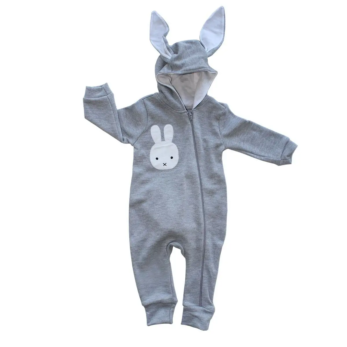 New Model rabbit eared pompom baby jumpsuit-gray