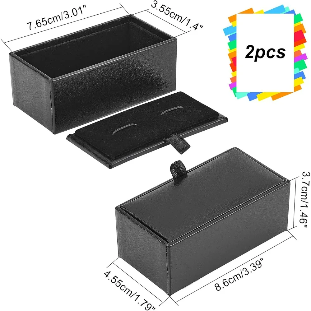 2 Pcs Cufflink Box Gift Case Small Portable Organizer Boxes Vintage Gift Box with Sponge Inside and Snap Cover for Cufflinks