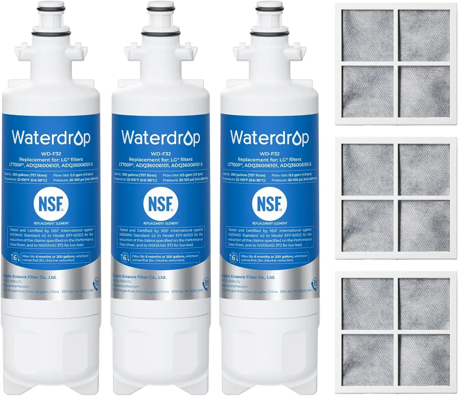 Waterdrop ADQ36006101 Water Filter, Replacement for LG® LT700P®, Replacement for Kenmore® 9690, 469690, ADQ36006102, LFXS30766S, RFC1200A, FML-3 and LT120F® Air Filter