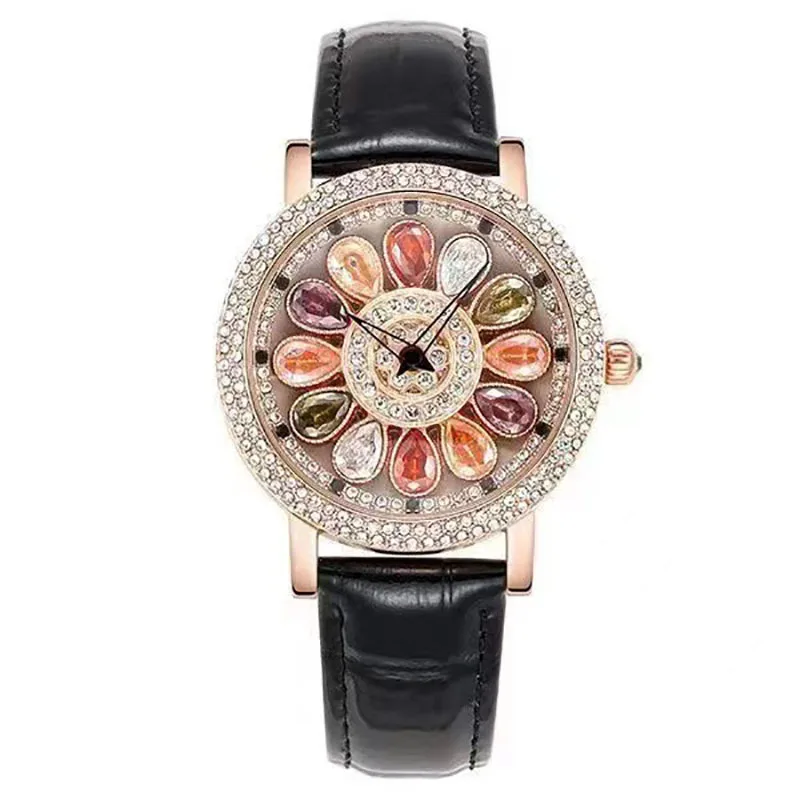 Women's Fashion Quartz Watch 360 ° Time Comes and Turns Diamond Inlaid Dial Waterproof Female Creative Clock Wristwatches Gift