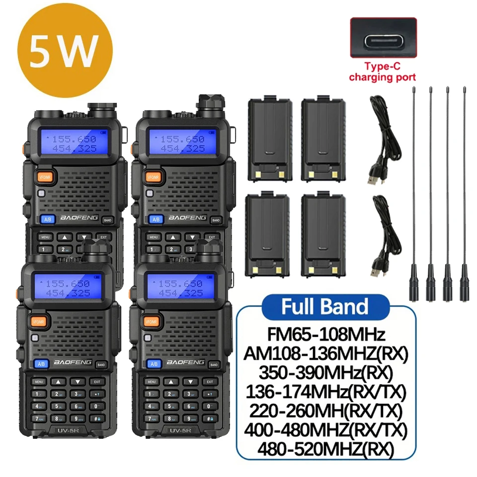 4 Stuks Baofeng UV-5R 8W/5W Tri-Power Walkie Talkie High Power Dual Band Lange Afstand Draagbare Uv 5r Radio