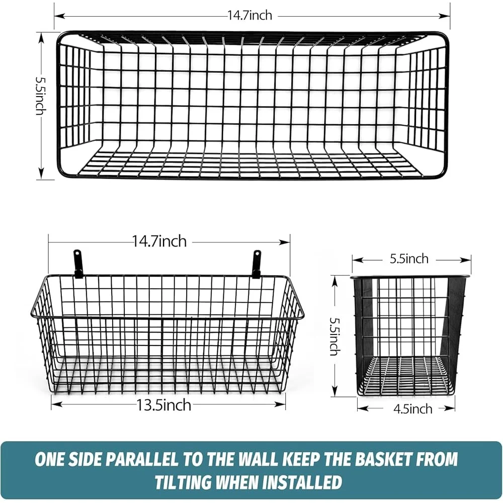 مجموعة سلال تخزين كبيرة جدًا مثبتة على الحائط مكونة من 4 عبوات مع خطافات لاصقة وخطافات فولاذية لتنظيم الأسلاك المتينة والمكتب المنزلي المثالي #5