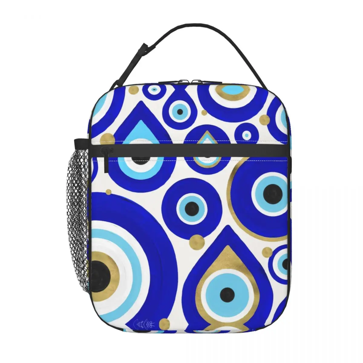 Evil Eye Charms On White Insulated Lunch Tote Bag for Women Moroccan Nazar Portable Cooler Thermal Food Lunch Box School