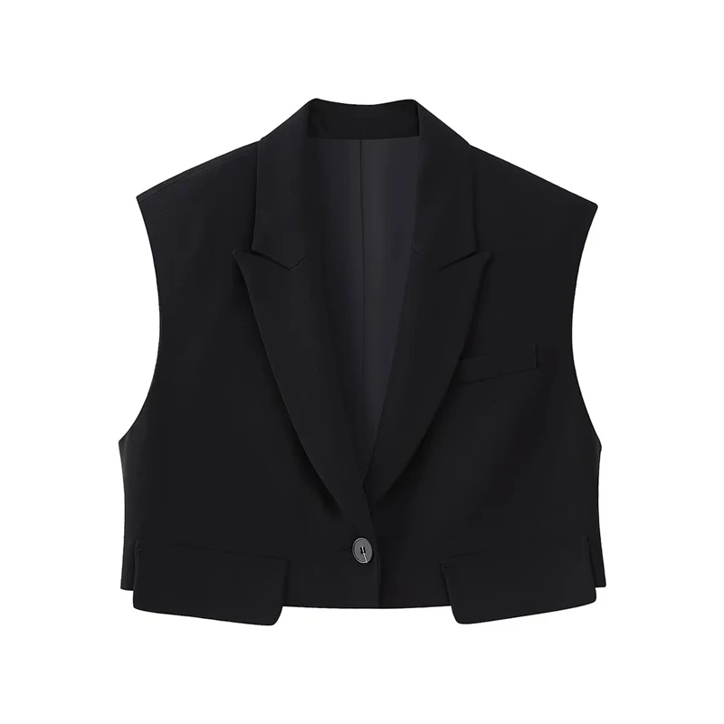 2024 Women\'s Vest  New Fashion Spring Summer Lapel Cropped Waistcoat for Women Casual Ladies Waistcoat Female Clothes