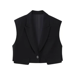 2024 Women's Vest  New Fashion Spring Summer Lapel Cropped Waistcoat for Women Casual Ladies Waistcoat Female Clothes