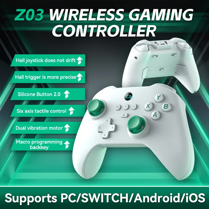Z03 Wireless Gaming Controller for PS3/PS4/Switch/PC/Android/iOS Hall Joystick Dual Vibration Game Controller Christmas Gift