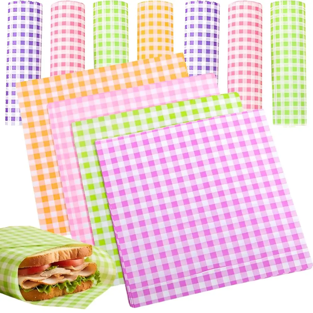 50/200pcs Gingham Print Greaseproof Baking Paper, Oil Proof Wrapping Sheet for Burger, Snack, Picnic and Bakery Packaging YMY