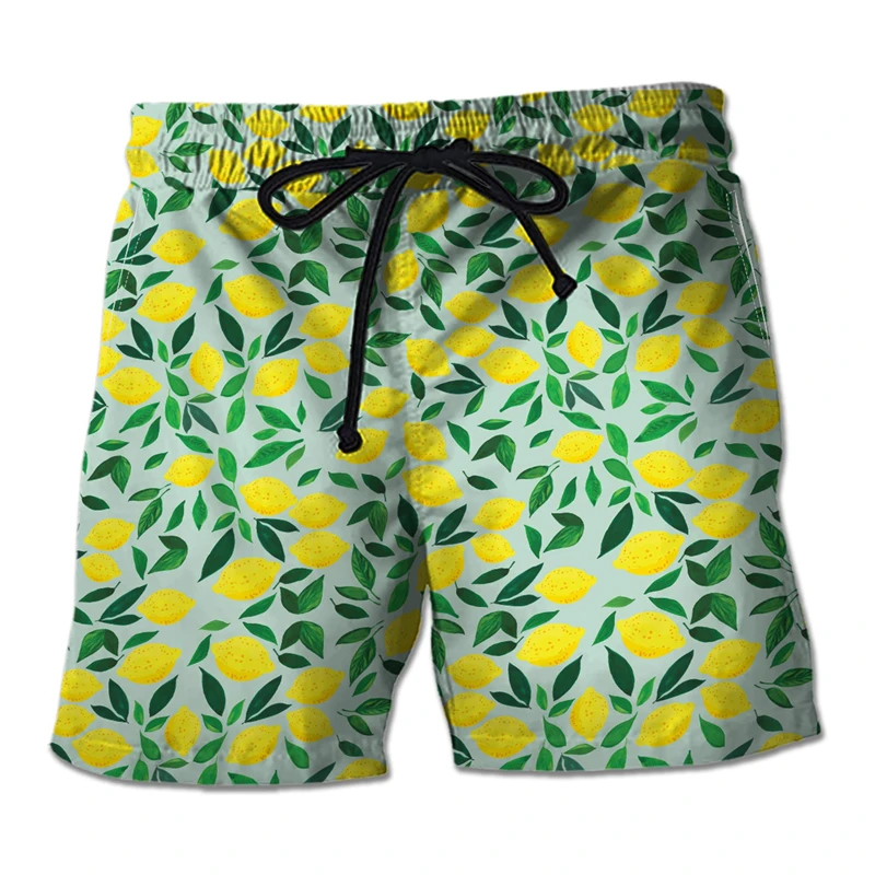 سراويل الشاطئ الرجالية المطبوعة ثلاثية الأبعاد ، الفاكهة ، نمط البرتقال ، نمط الليمون ، في الهواء الطلق ، عارضة ، السراويل القصيرة الجافة السريعة ، الملابس اليومية ، سروال السباحة ، الصيف