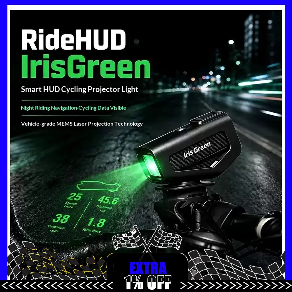 RideHUD IrisGreen Night Cycling Projection Light Smart HUD Bike Computer Navigation Display